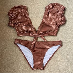Brown puff sleeve swimsuit